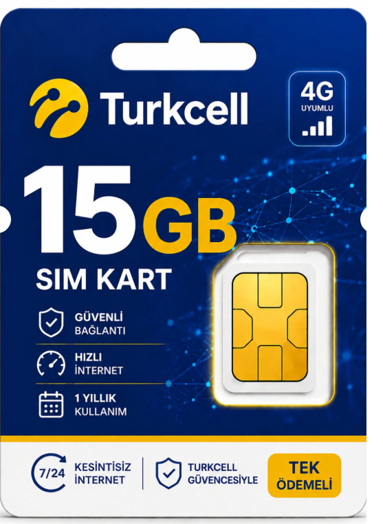 4g Turkcell Her Ay 15 gb Sim Kartı 1 Yıllık Tek Ödeme Data m2m Hattı